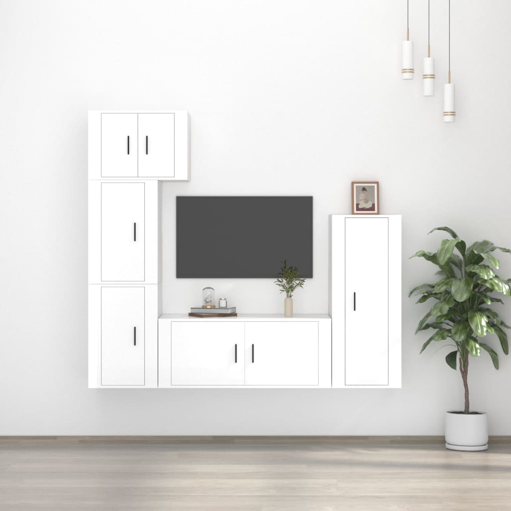Ensemble de meubles TV 5 pièces, blanc brillant, matériau à base de bois