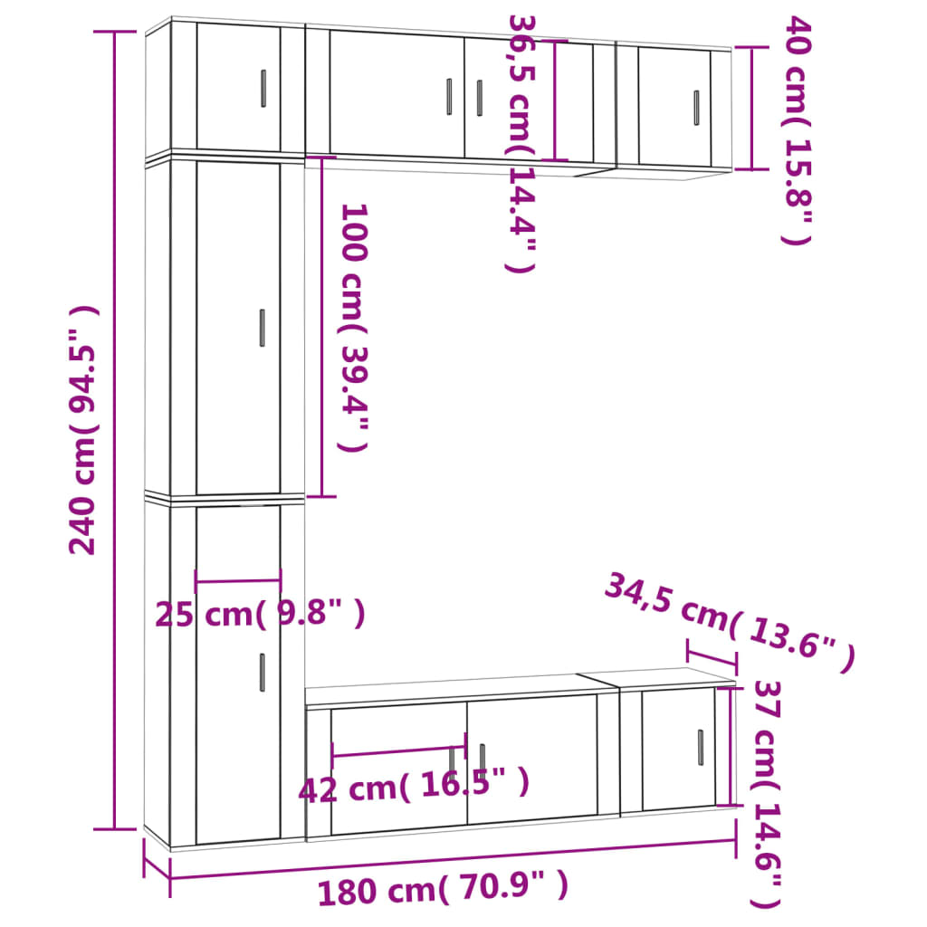 7-tlg. TV-Schrank-Set Räuchereiche Holzwerkstoff