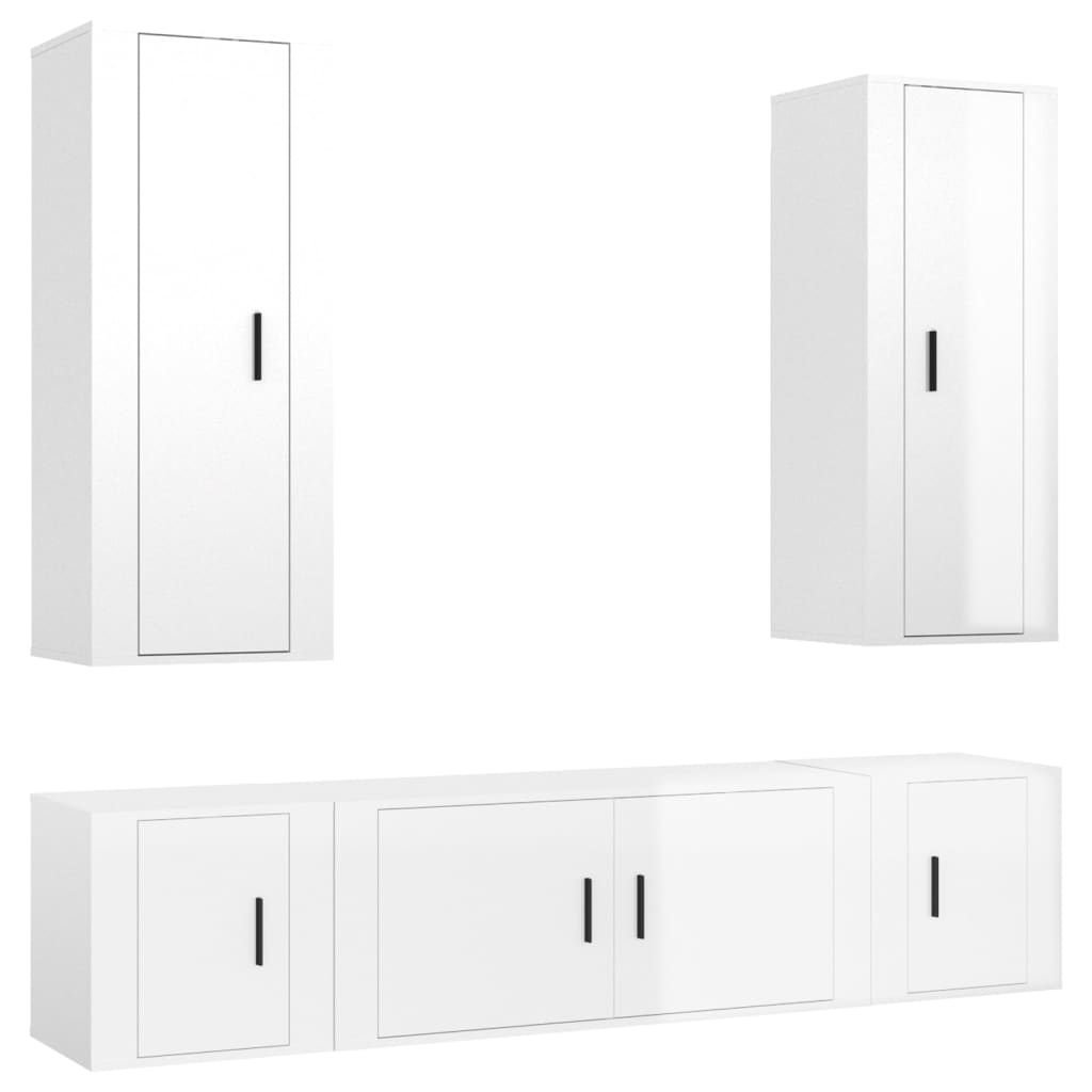 Ensemble de meubles TV 5 pièces, blanc brillant, matériau à base de bois