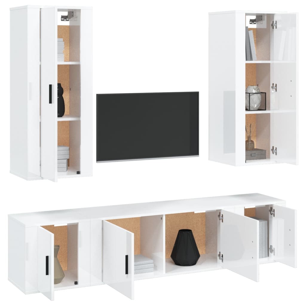 Ensemble de meubles TV 5 pièces, blanc brillant, matériau à base de bois