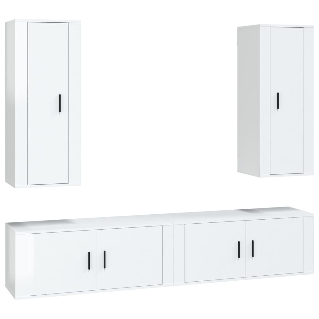 4-tlg. TV-Schrank-Set Hochglanz-Weiß Holzwerkstoff
