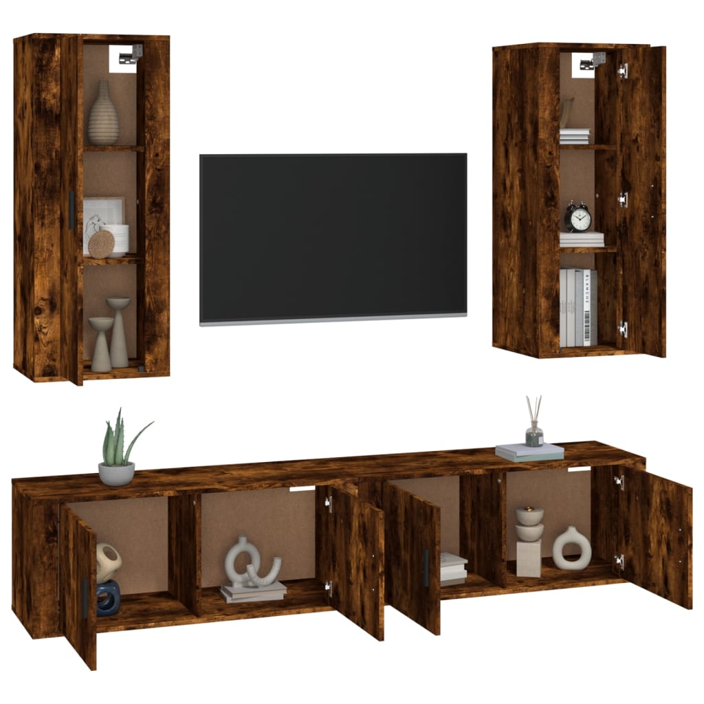 4-tlg. TV-Schrank-Set Räuchereiche Holzwerkstoff