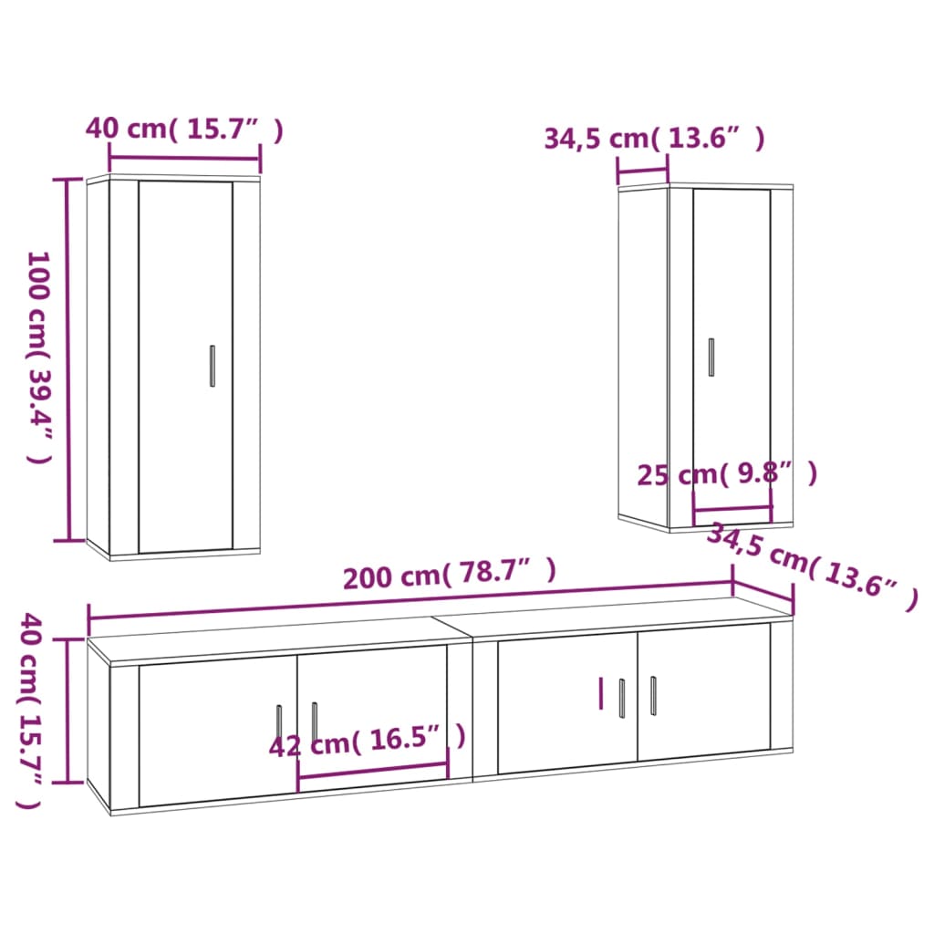 4-tlg. TV-Schrank-Set Räuchereiche Holzwerkstoff