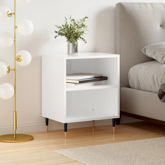Bedside table high gloss white 40x30x50 cm wood material