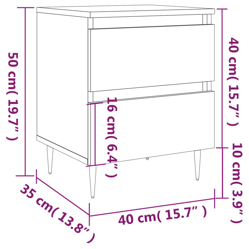 Tables de chevet 2 pcs. Noir 40x35x50 cm en bois