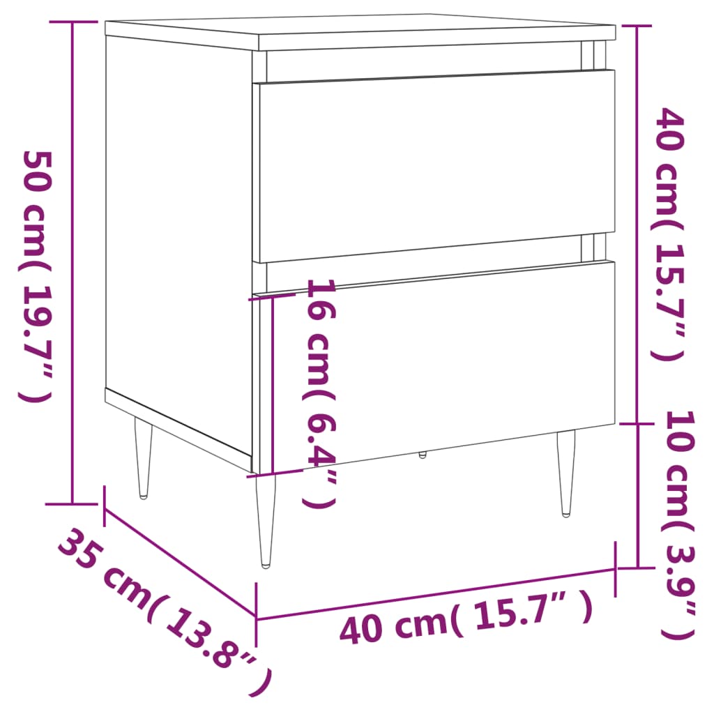 Tables de chevet 2 pcs. chêne fumé 40x35x50 cm matériau bois