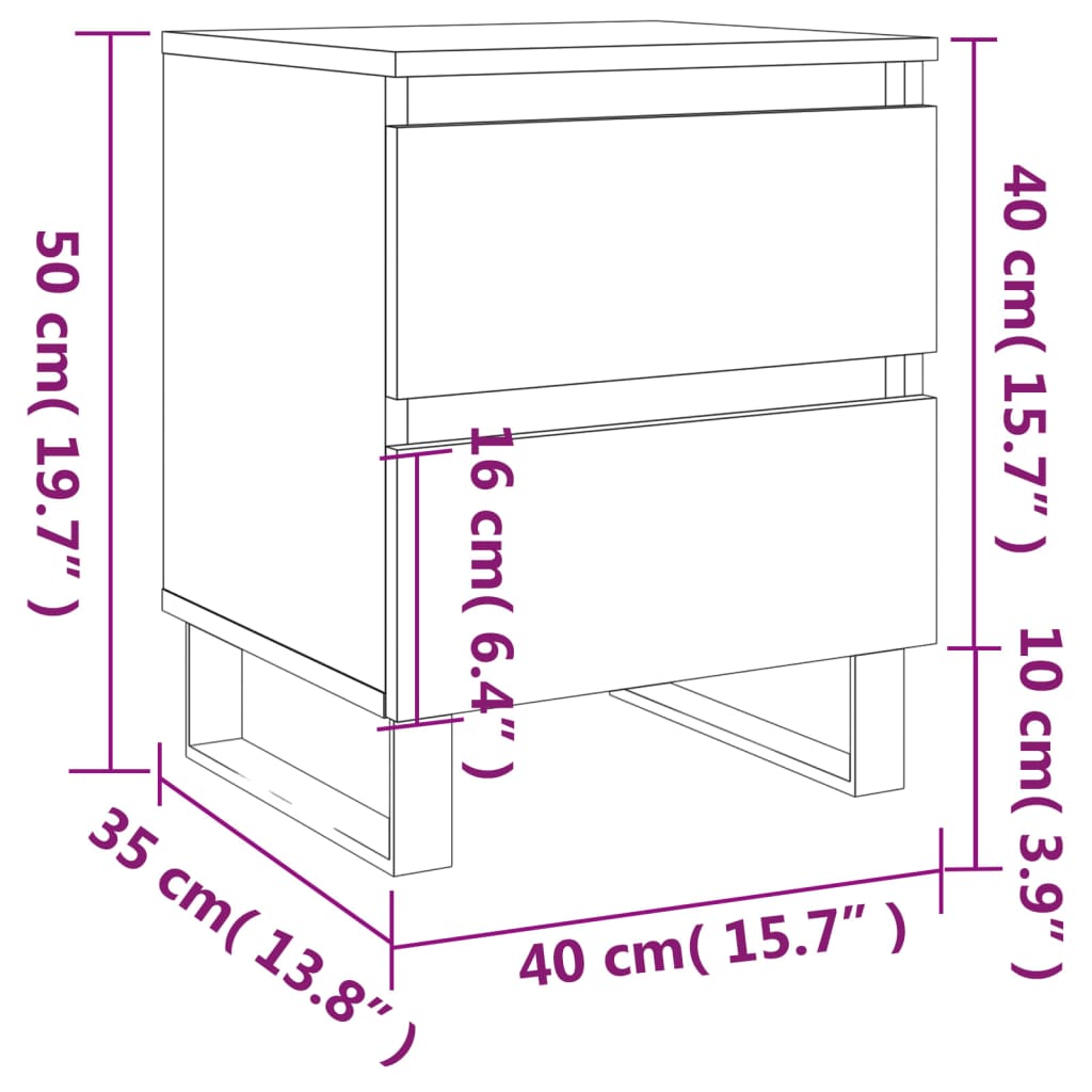 Tables de chevet 2 pcs. chêne fumé 40x35x50 cm matériau bois