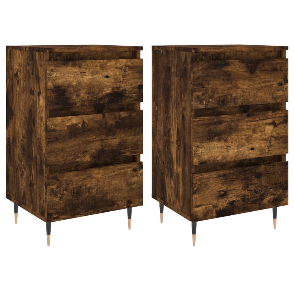 Tables de chevet 2 pcs. chêne fumé 40x35x69 cm matériau bois