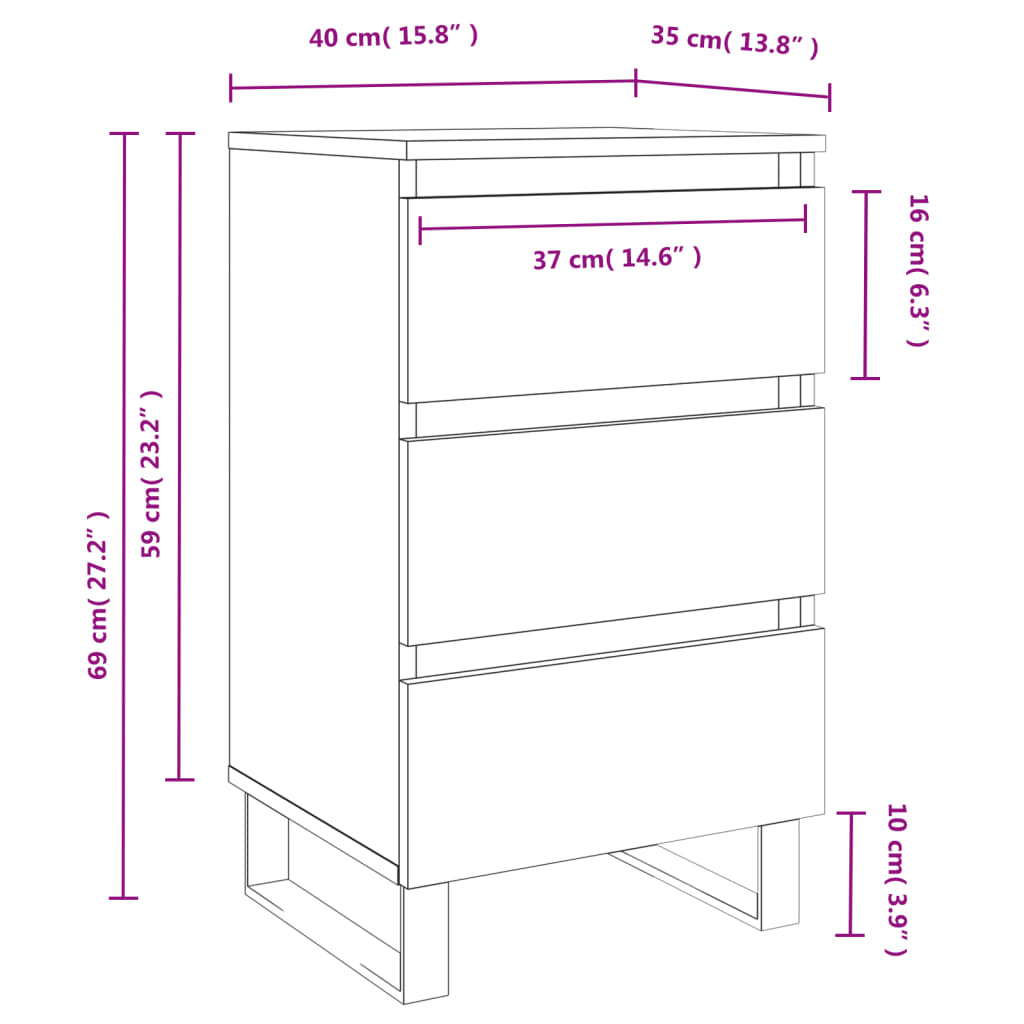 Tables de chevet 2 pcs. chêne fumé 40x35x69 cm matériau bois