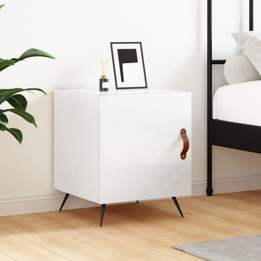Bedside table high gloss white 40x40x50 cm wood material