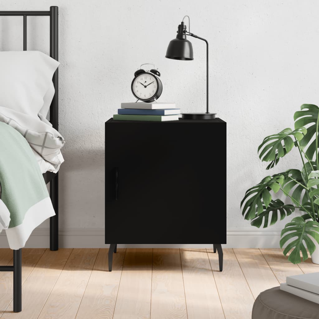 Bedside Table Black 40x40x50 cm Wood Material