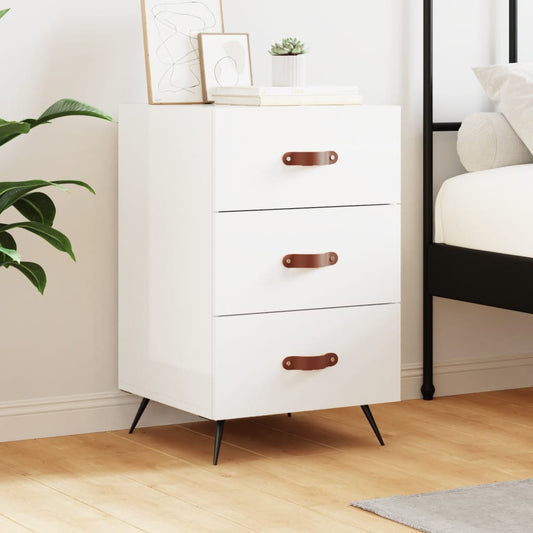 Bedside table high gloss white 40x40x66 cm wood material