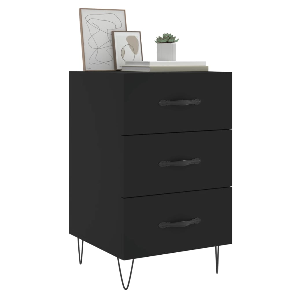 Bedside Table Black 40x40x66 cm Wood Material