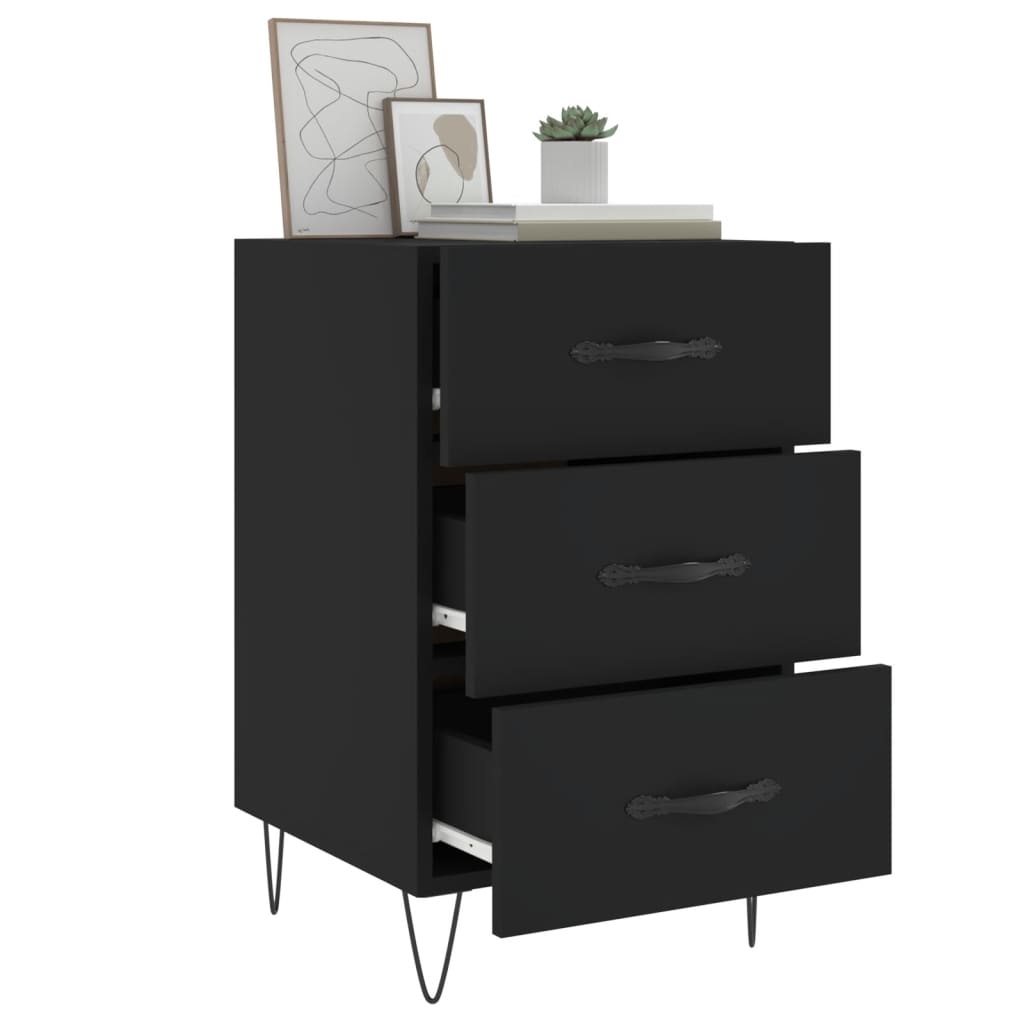 Bedside Table Black 40x40x66 cm Wood Material