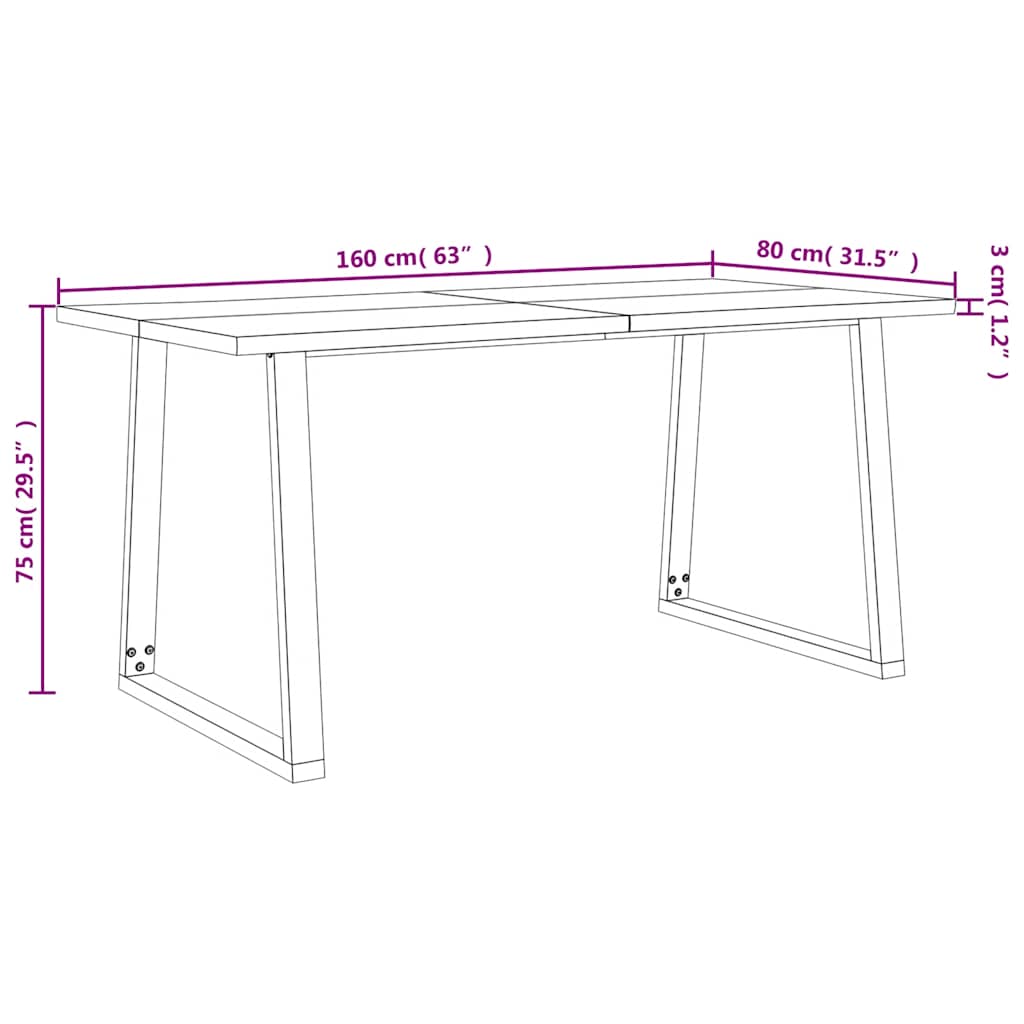 Dining table tree edge 160x80x75 cm solid wood acacia