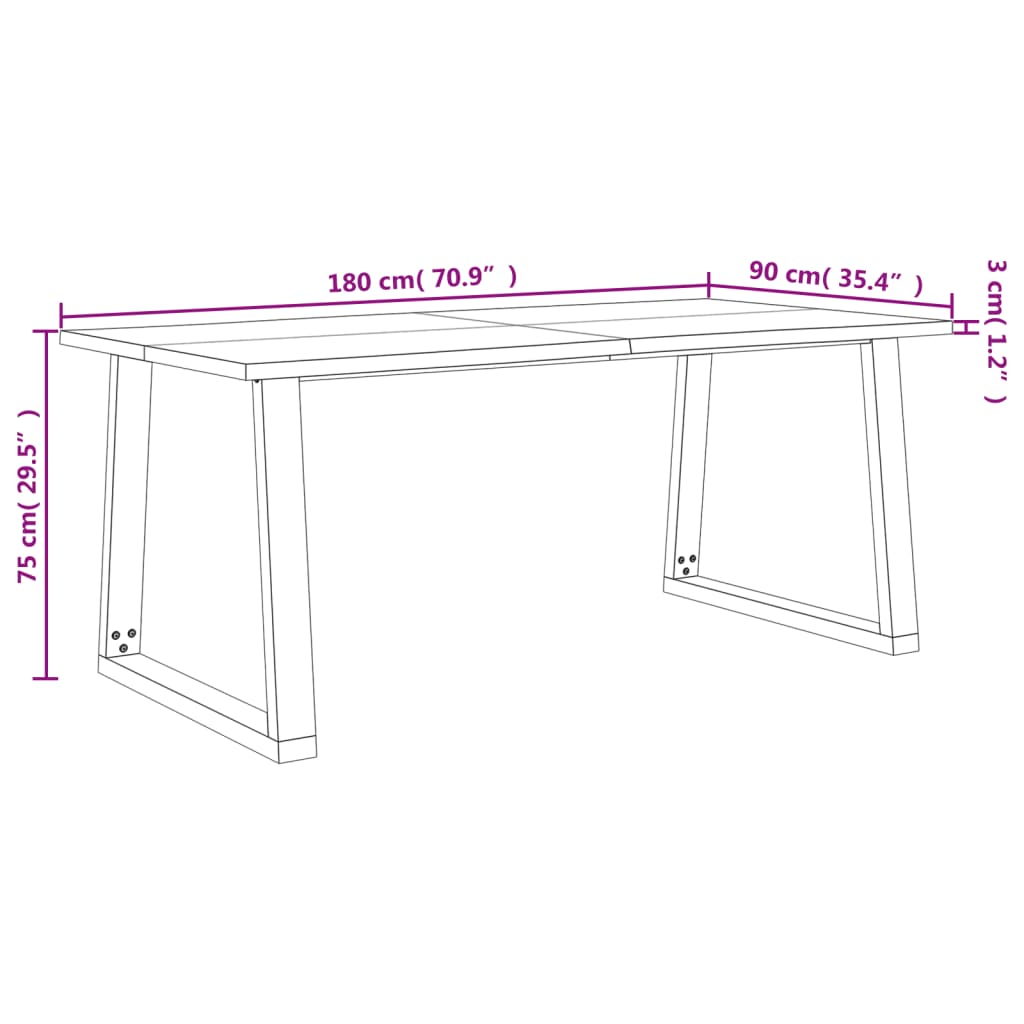 Dining table tree edge 180x90x75 cm solid wood acacia
