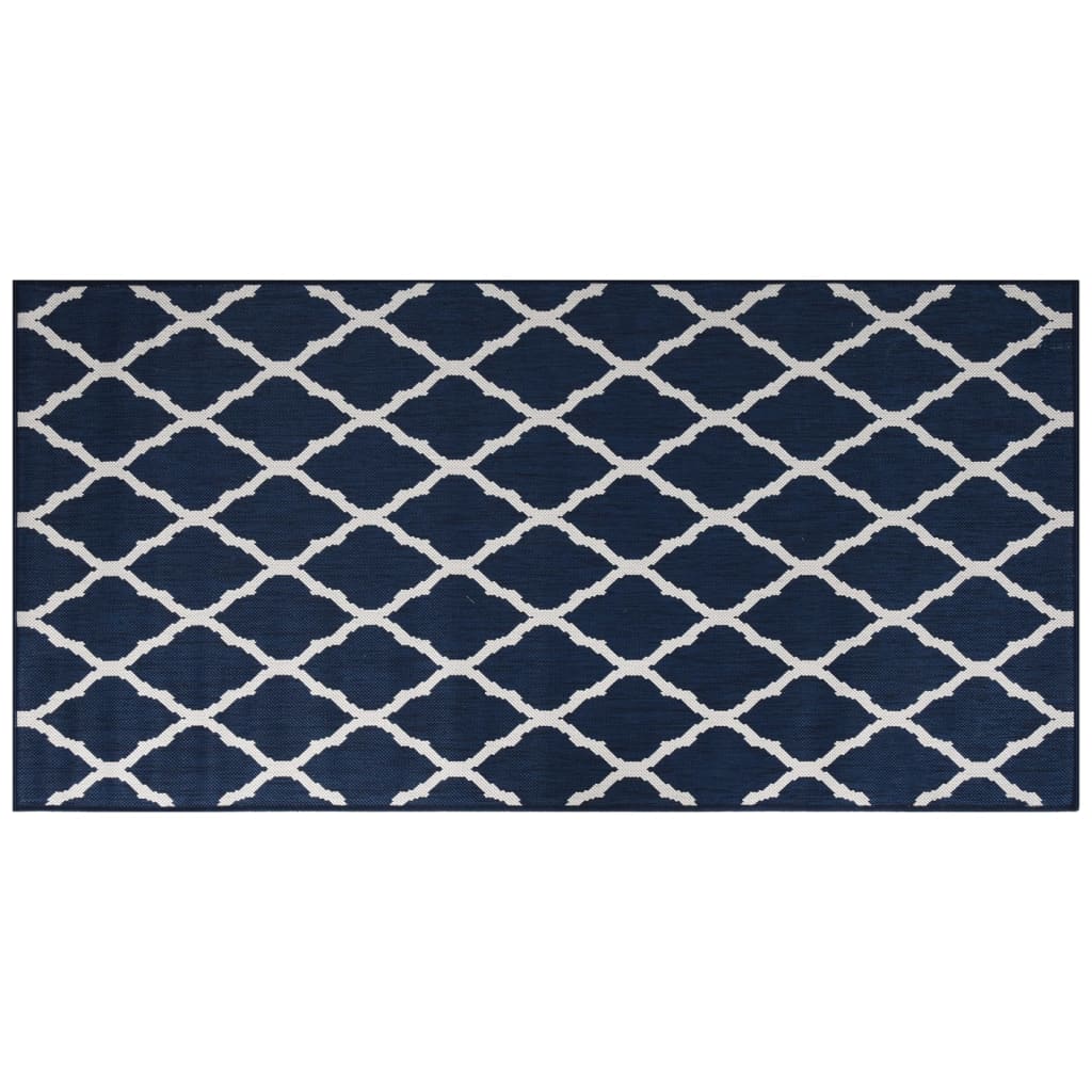 Outdoor-Teppich Marineblau Weiß 100x200 cm Beidseitig Nutzbar