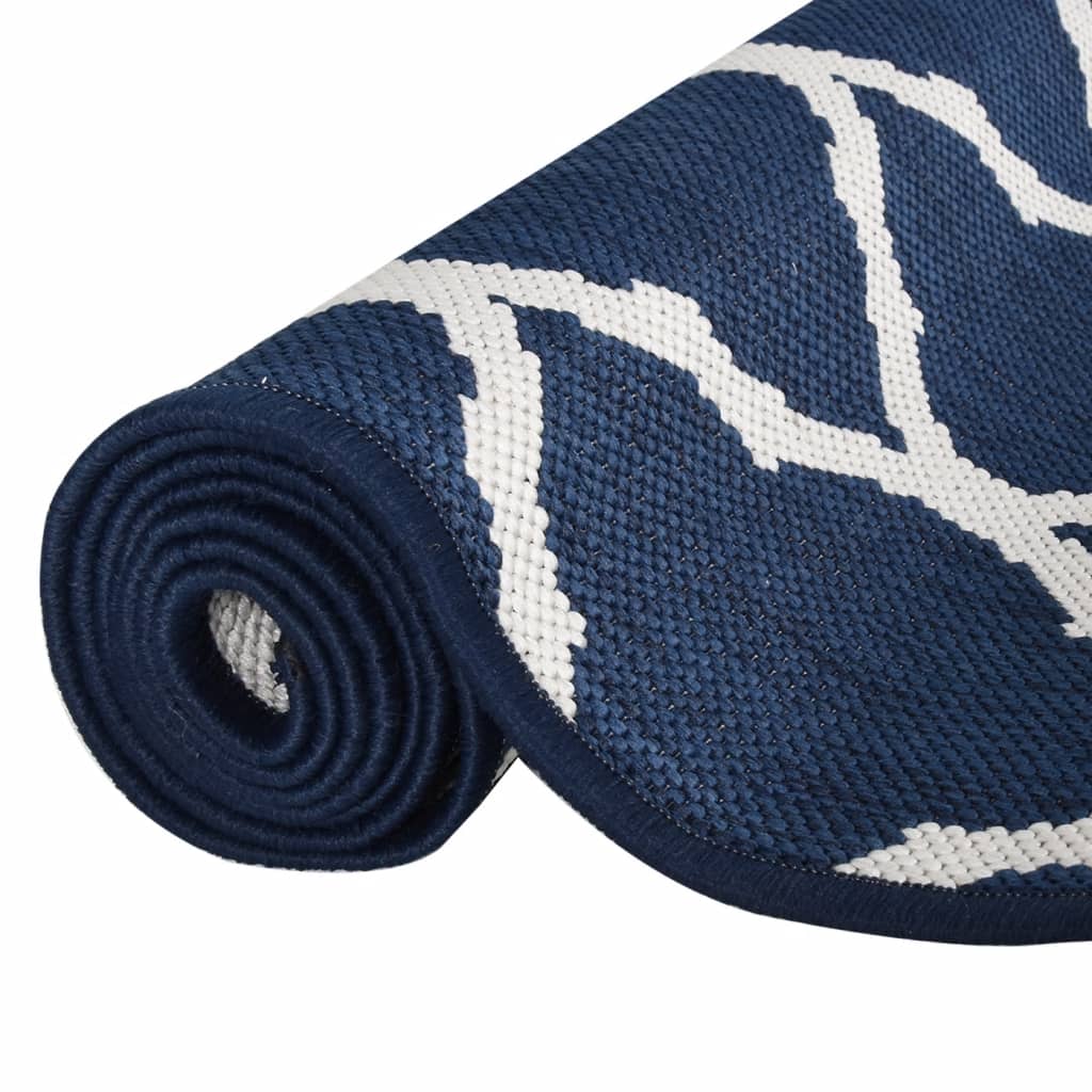 Outdoor-Teppich Marineblau Weiß 100x200 cm Beidseitig Nutzbar