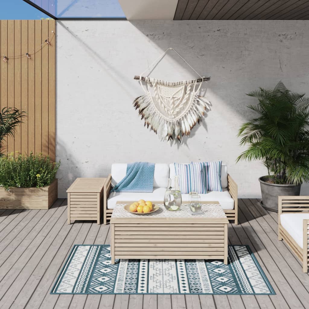 Outdoor-Teppich Aquablau und Weiß 80x150 cm Beidseitig Nutzbar