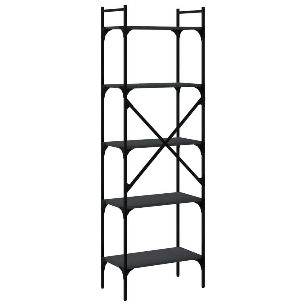 Bookcase 5 Compartments Black 56x31.5x174 cm Wood Material