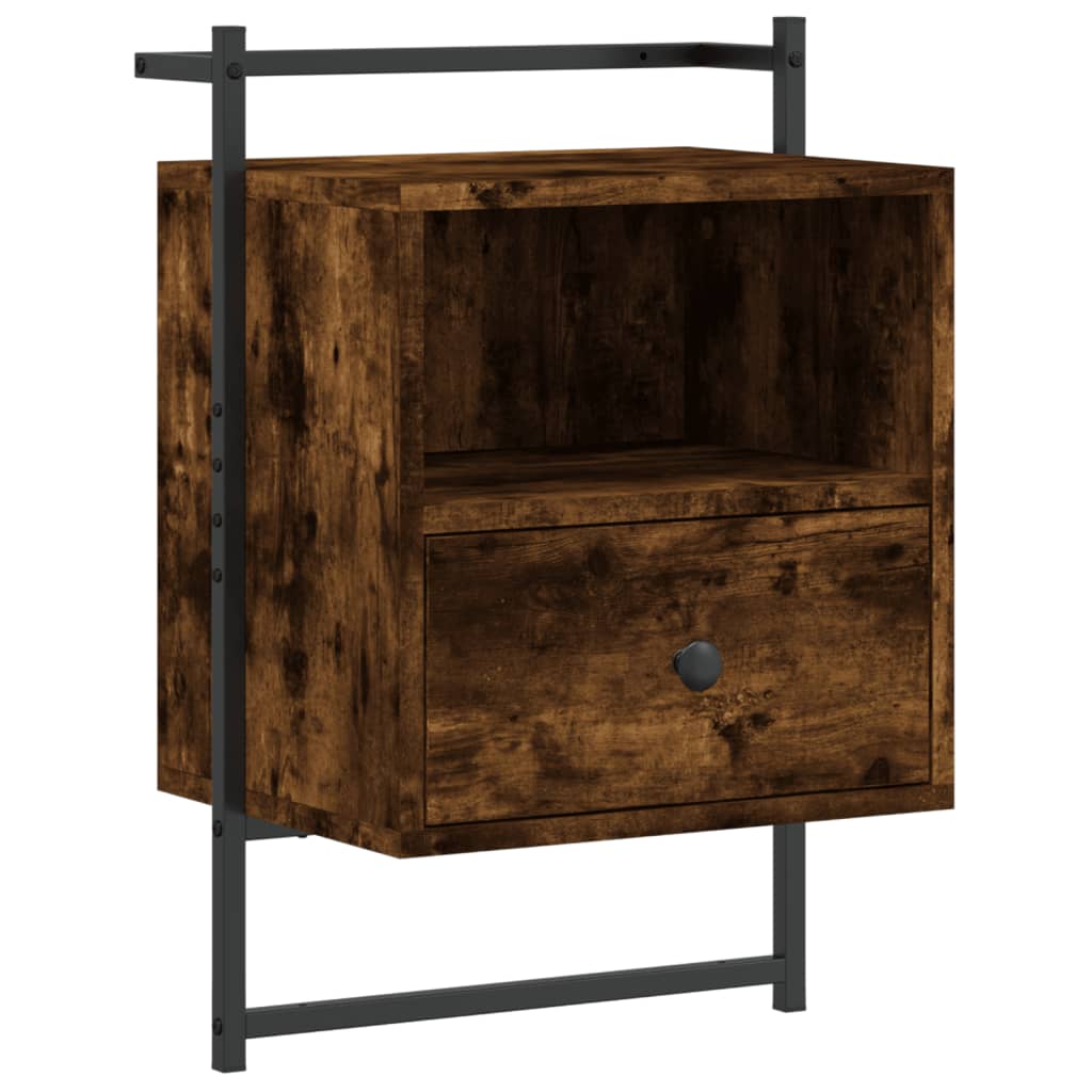Wall-mounted bedside table smoked oak 40x30x61 cm wood material