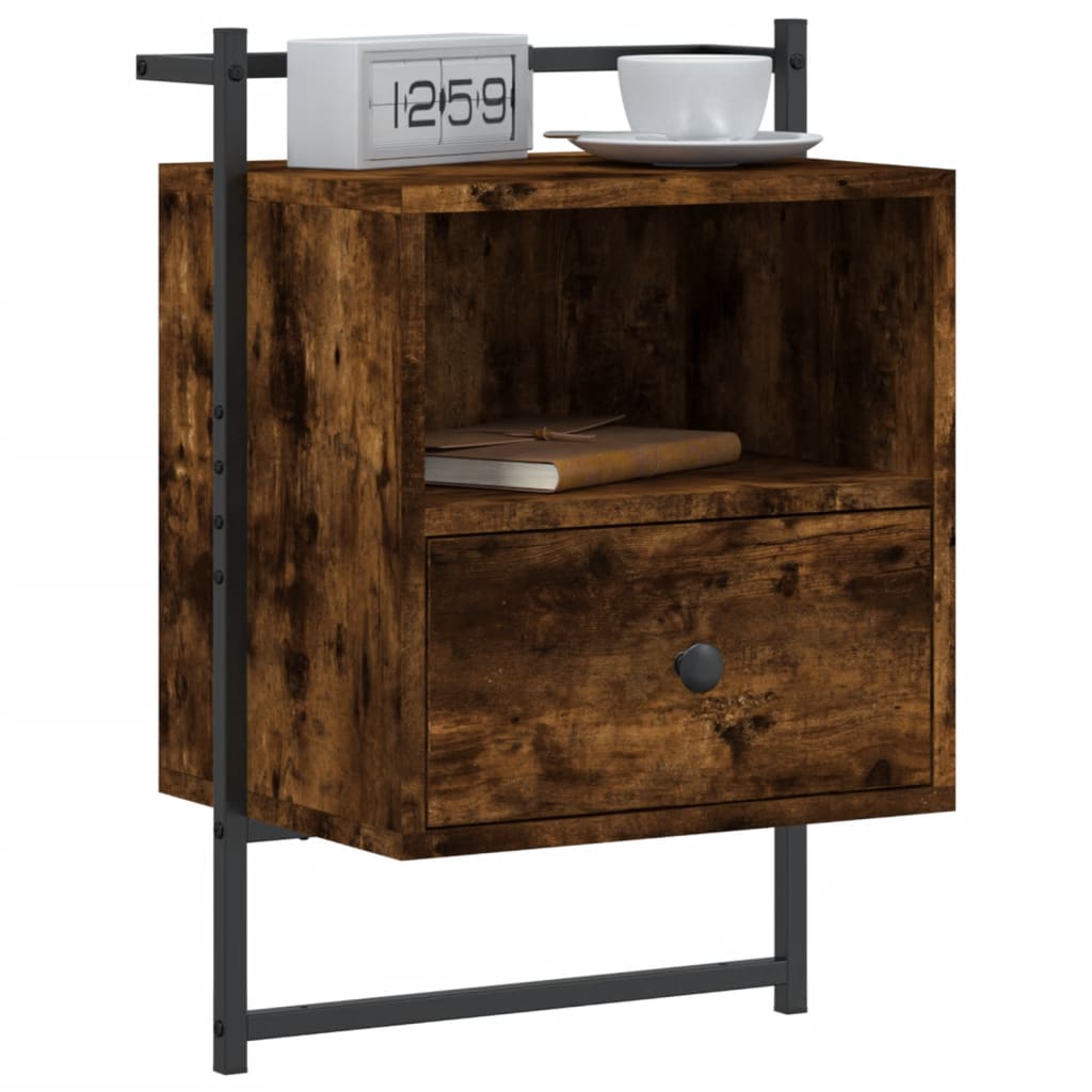 Wall-mounted bedside table smoked oak 40x30x61 cm wood material