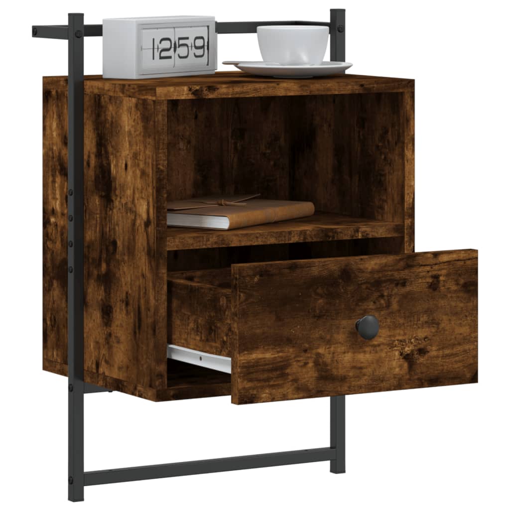 Wall-mounted bedside table smoked oak 40x30x61 cm wood material