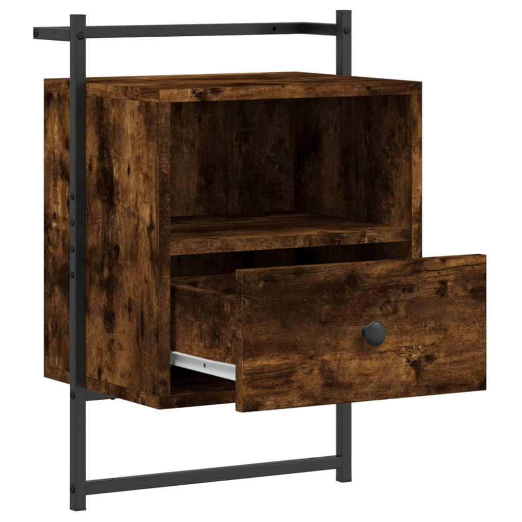 Wall-mounted bedside table smoked oak 40x30x61 cm wood material