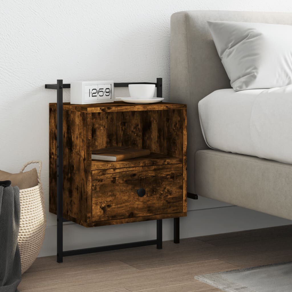 Wall-mounted bedside table smoked oak 40x30x61 cm wood material