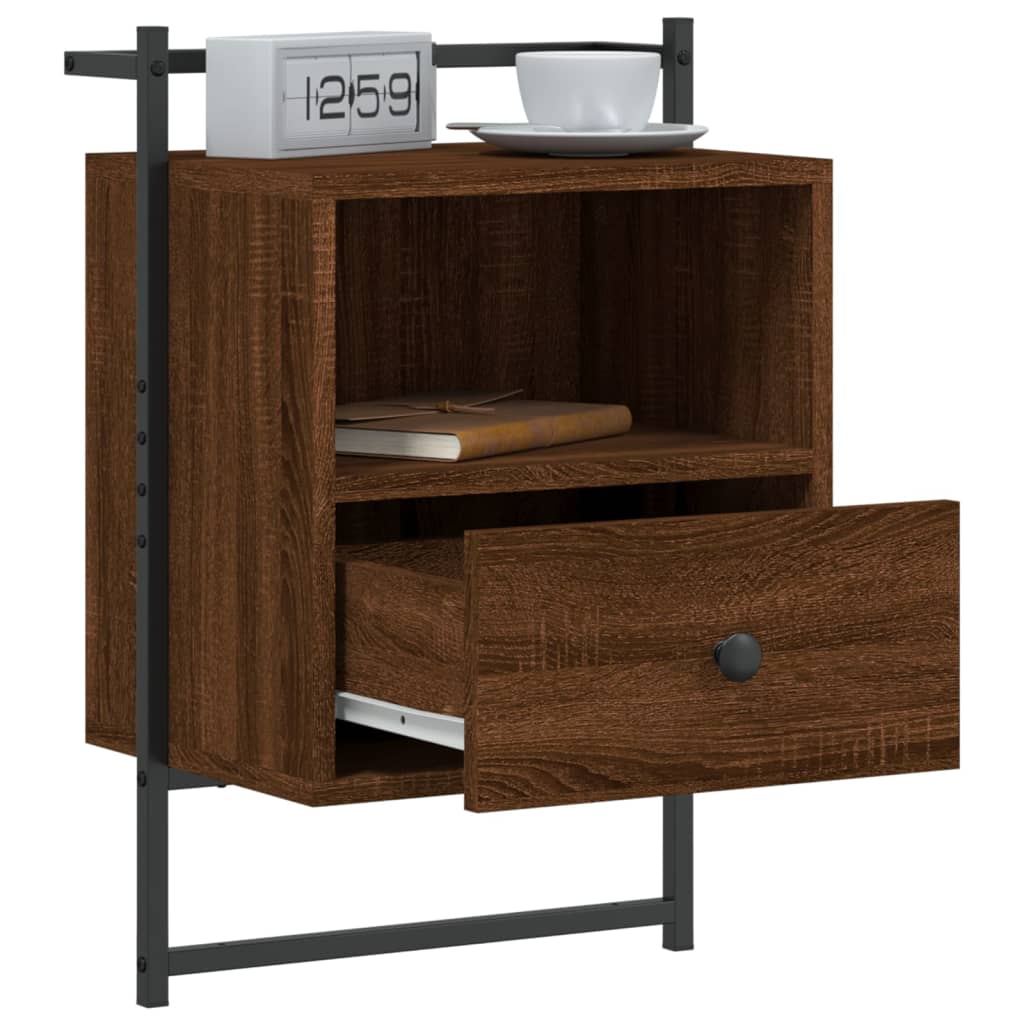 Wall Bedside Tables 2 pcs. Brown Oak 40x30x61 cm Wood Material