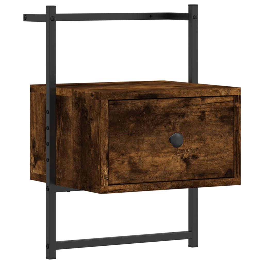 Wall-mounted bedside table smoked oak 35x30x51 cm wood material
