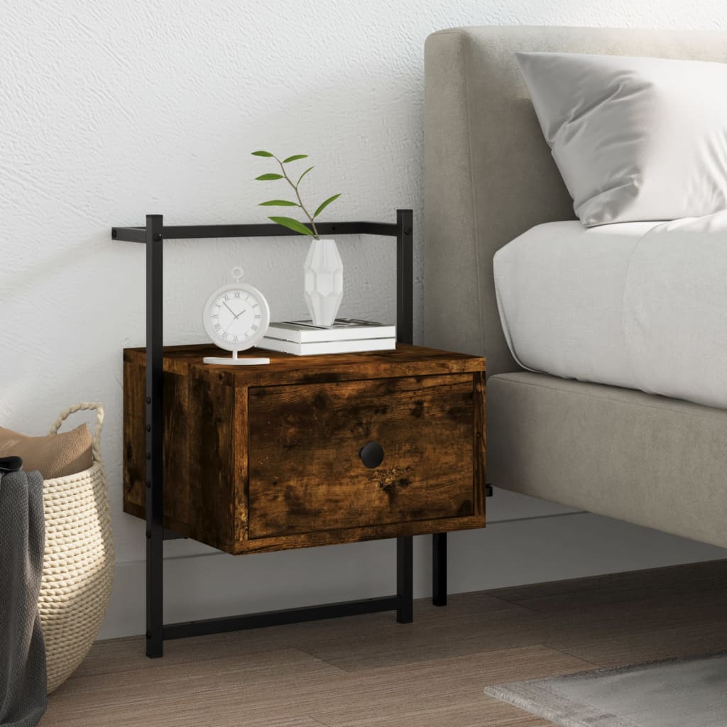 Wall-mounted bedside table smoked oak 35x30x51 cm wood material