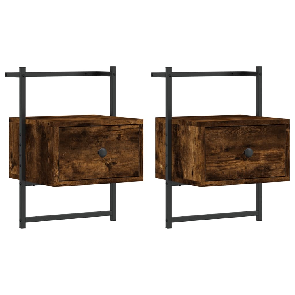 Wall-mounted bedside tables 2 pcs. Smoked oak 35x30x51 cm wood material
