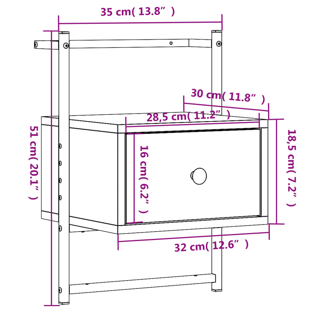 Wall-mounted bedside tables 2 pcs. Smoked oak 35x30x51 cm wood material