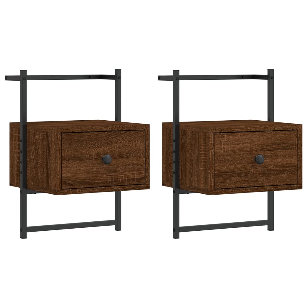 Wall Bedside Tables 2 pcs. Brown Oak 35x30x51 cm Wood Material