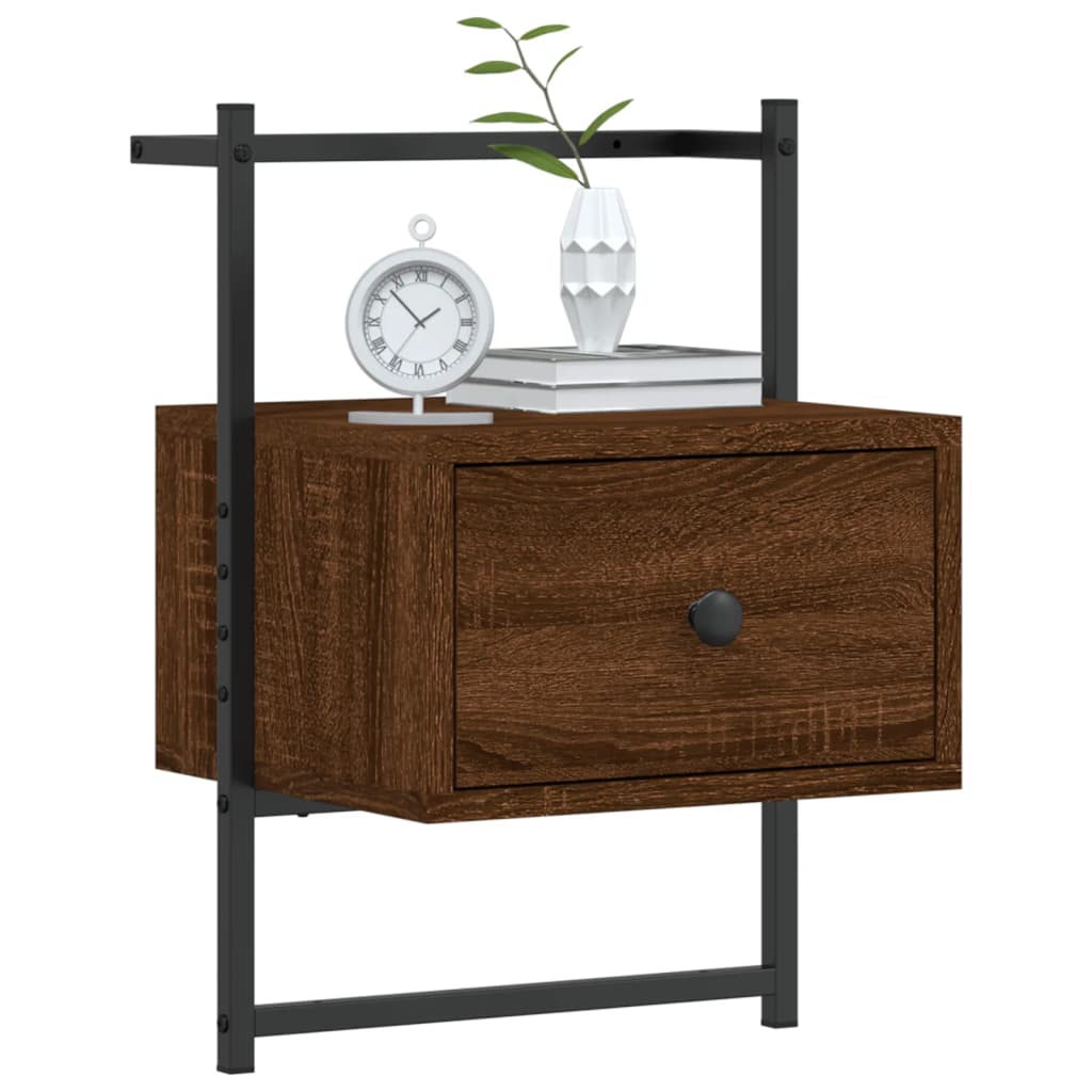 Wall Bedside Tables 2 pcs. Brown Oak 35x30x51 cm Wood Material