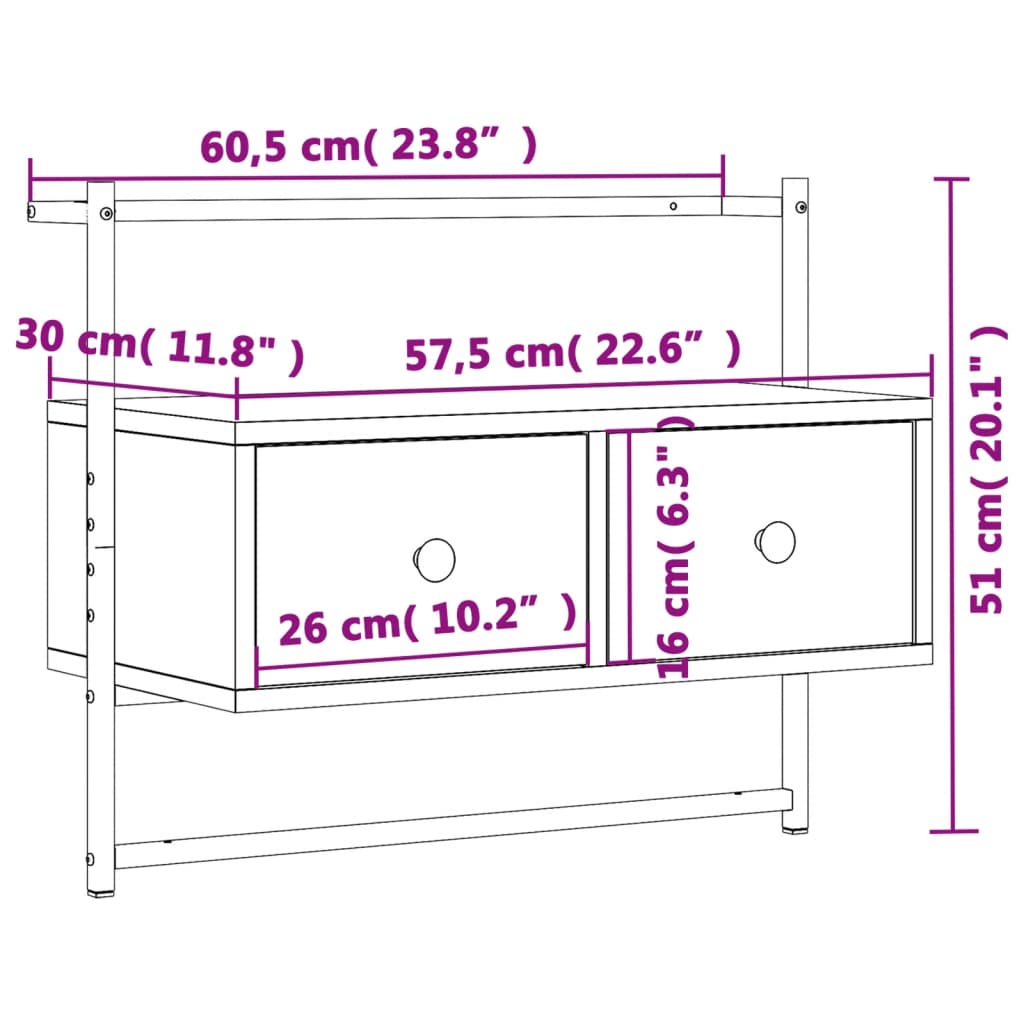 TV-Wandschrank Braun Eiche 60,5x30x51 cm Holzwerkstoff
