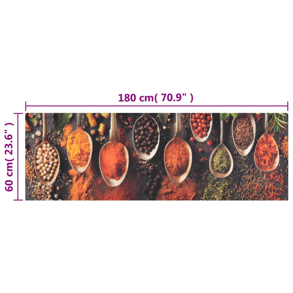 Tapis de cuisine lavable cuillères et épices 60x180 cm velours