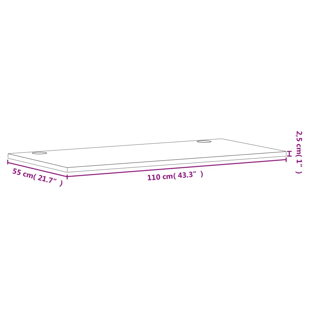 Desk top 110x55x2.5 cm solid beech wood