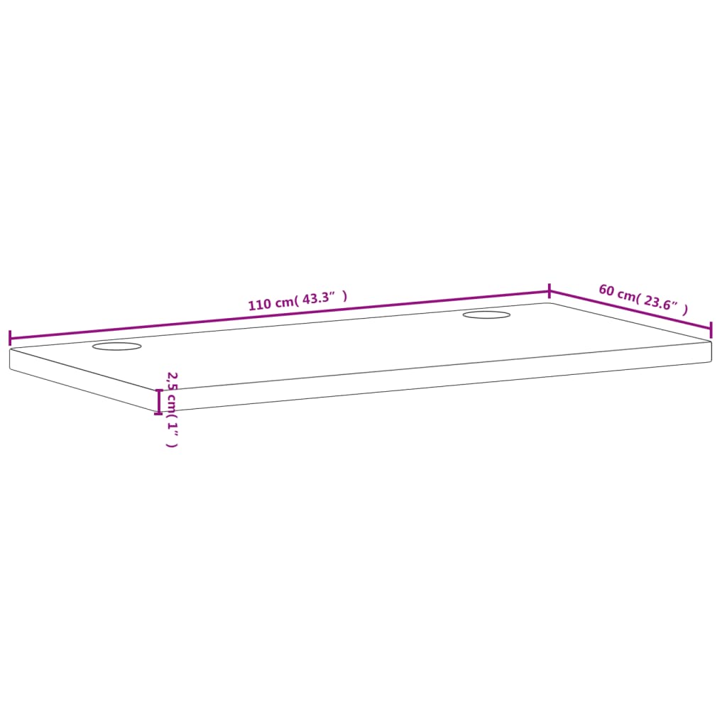 Desk top 110x60x2.5 cm solid pine wood
