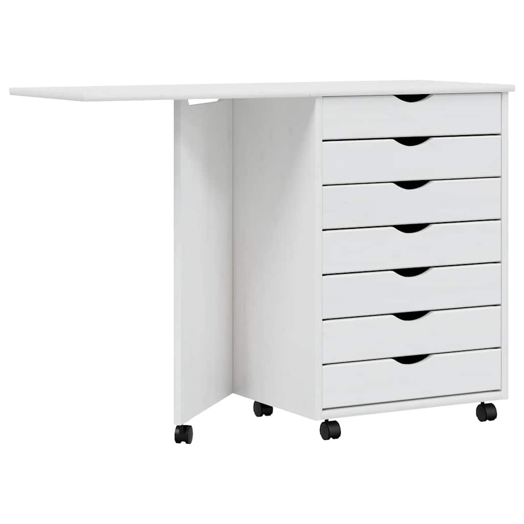 Rolling cabinet with desk MOSS white solid pine wood
