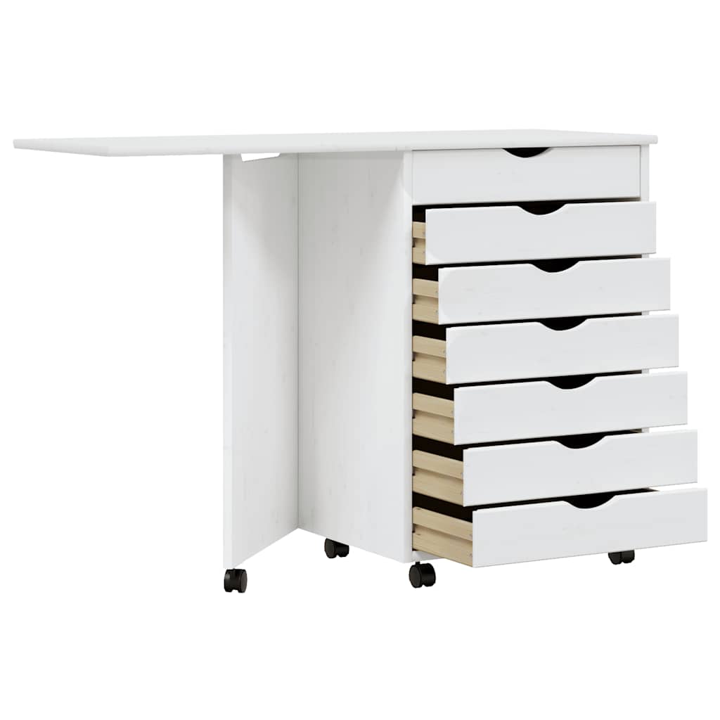 Rolling cabinet with desk MOSS white solid pine wood