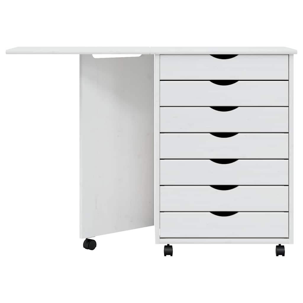 Rolling cabinet with desk MOSS white solid pine wood