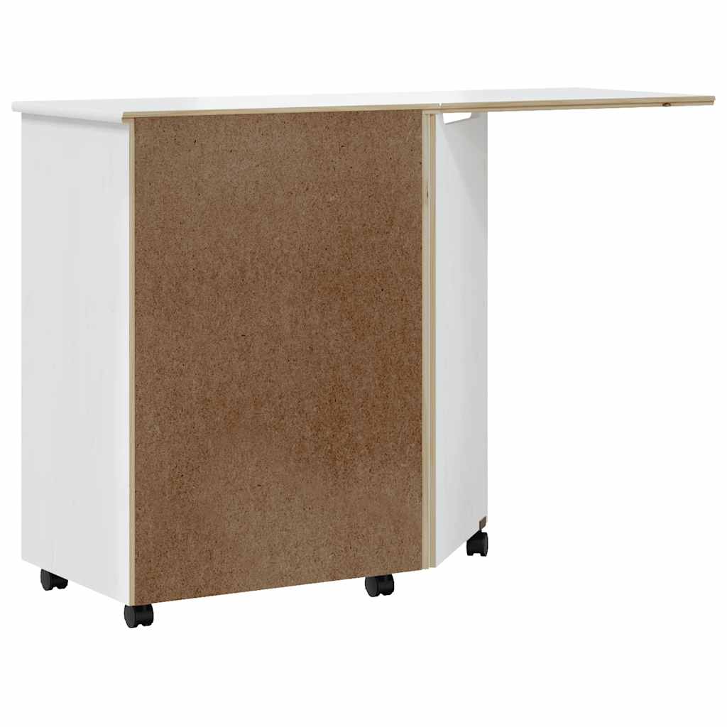 Rolling cabinet with desk MOSS white solid pine wood