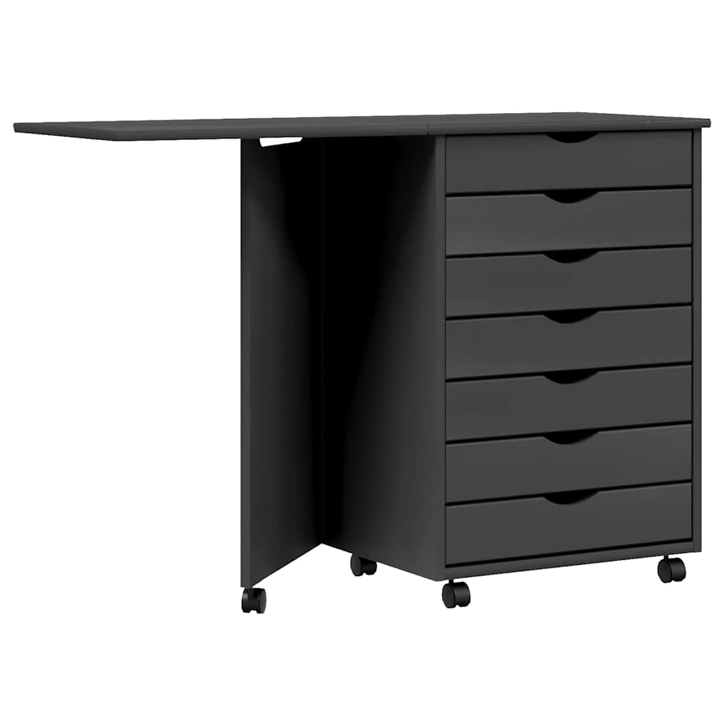 Rolling cabinet with desk MOSS grey solid pine wood