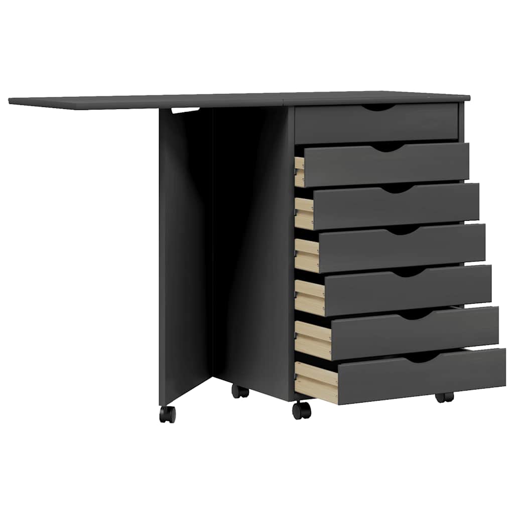 Rolling cabinet with desk MOSS grey solid pine wood