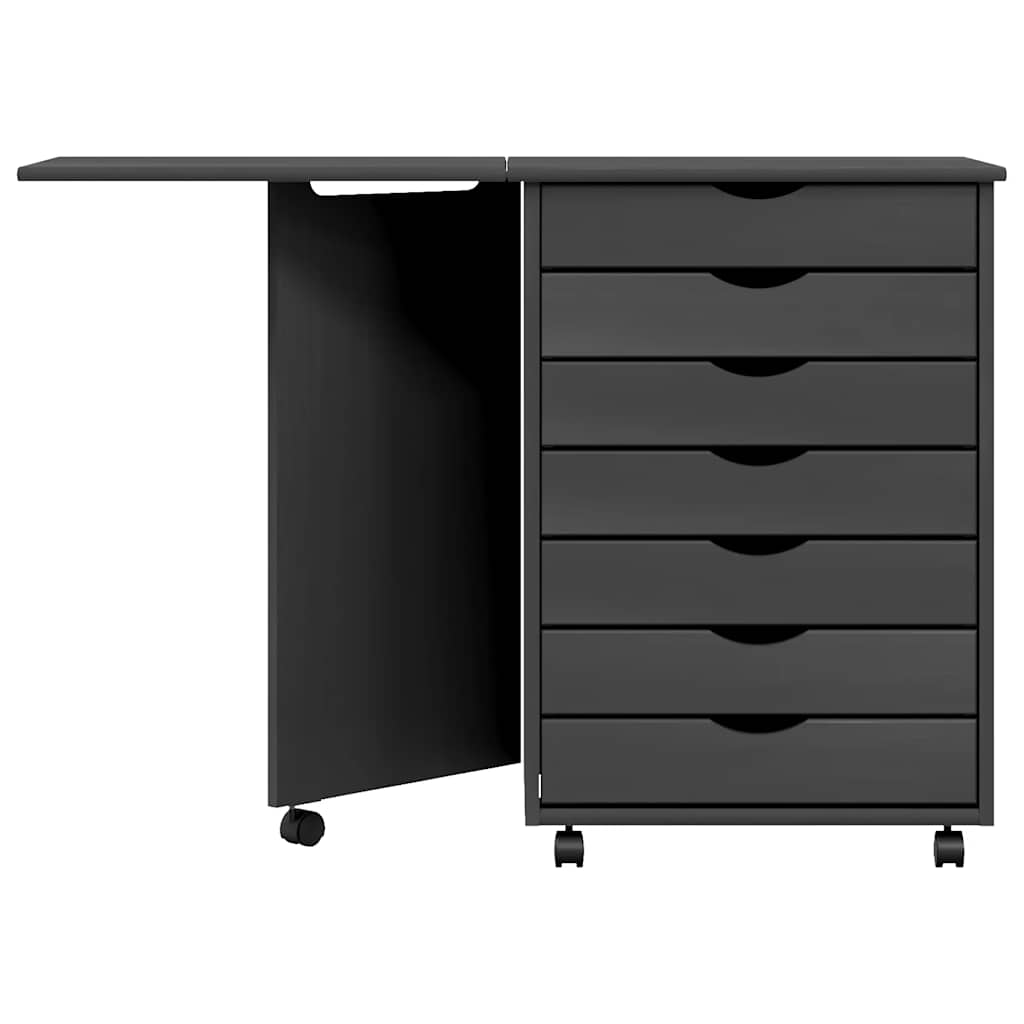 Rolling cabinet with desk MOSS grey solid pine wood