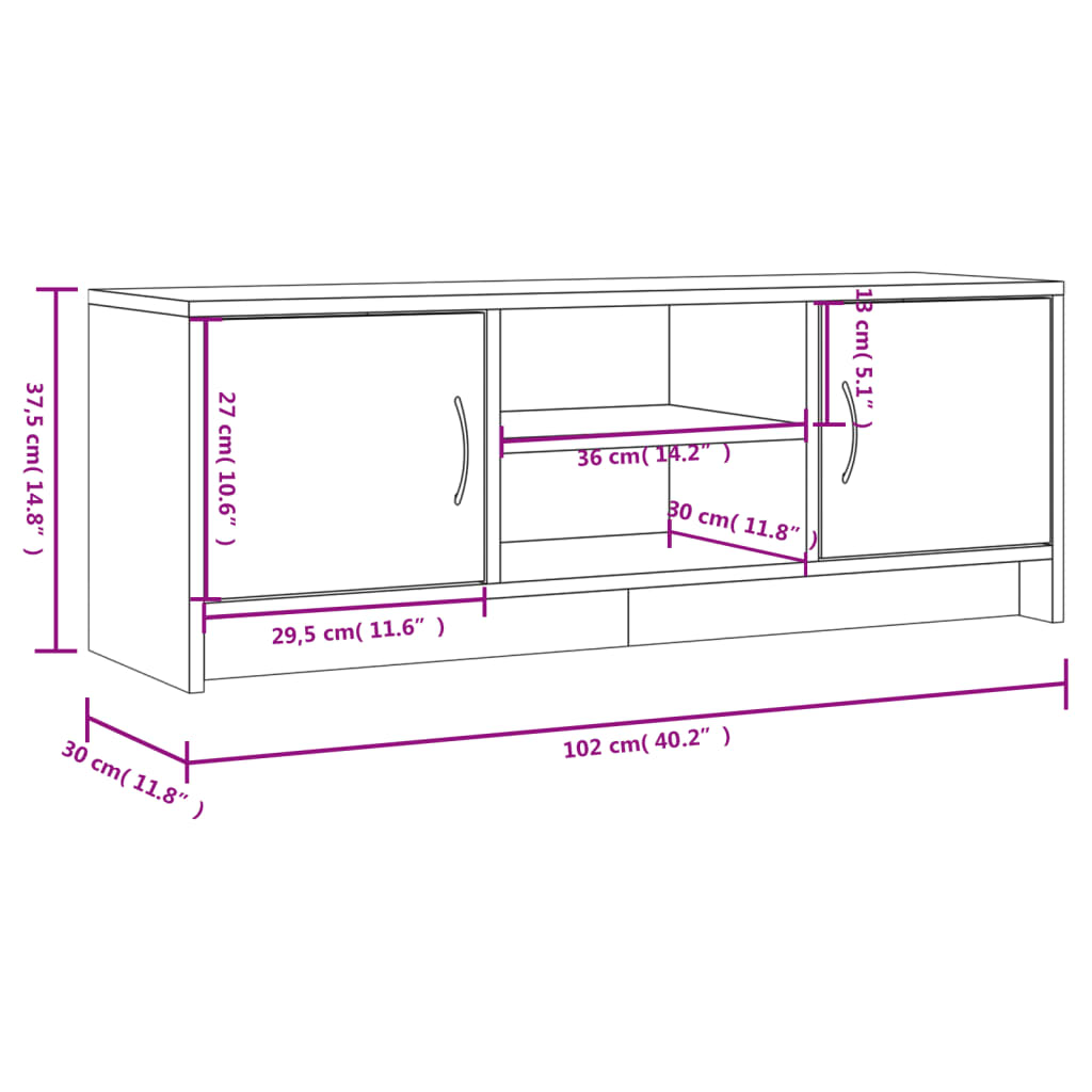 Meuble TV noir 102x30x37,5 cm en bois