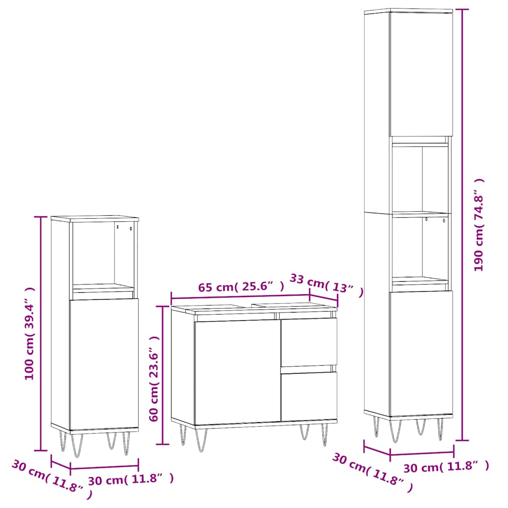 3-tlg. Badmöbel-Set Räuchereiche Holzwerkstoff