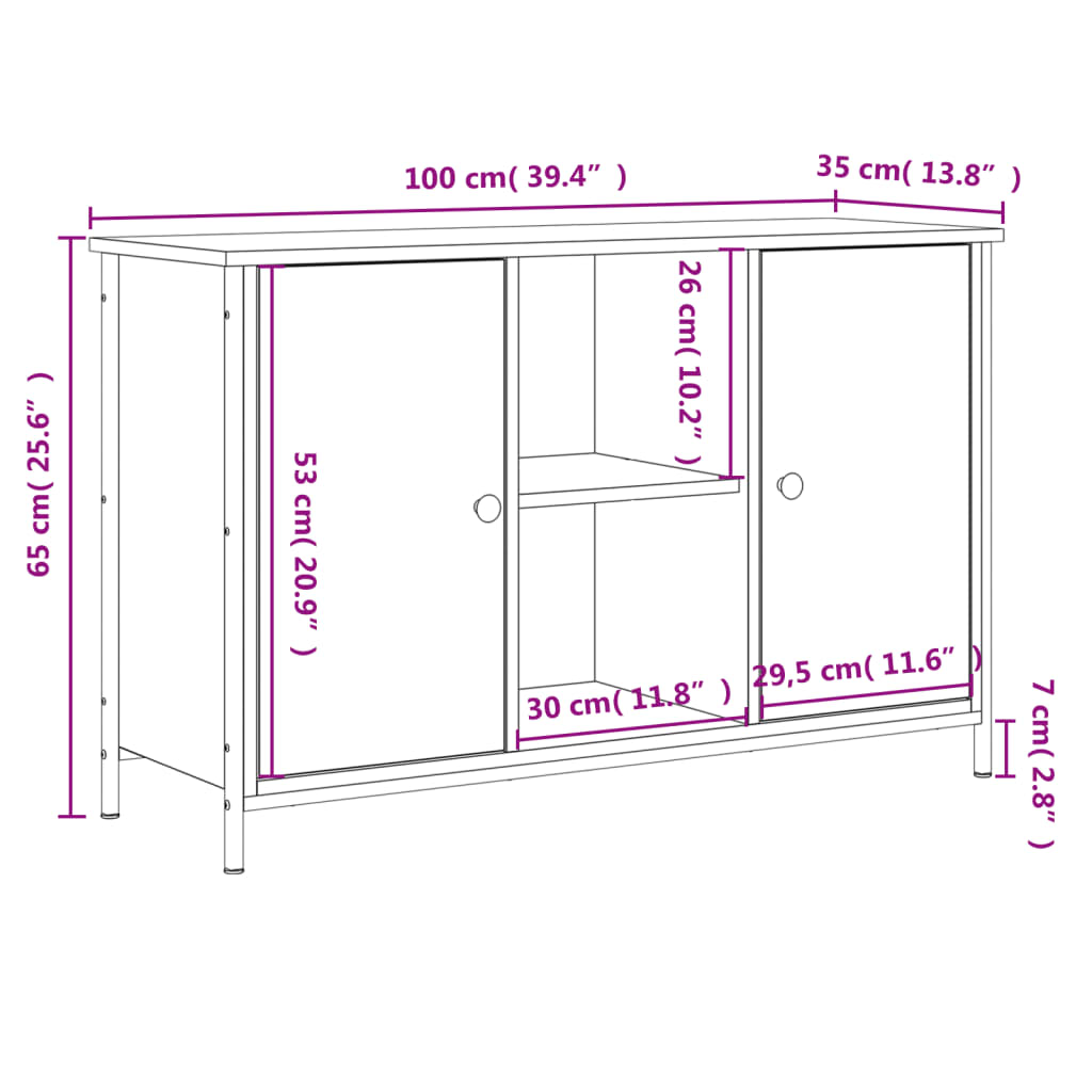 Meuble TV chêne Sonoma 100x35x65 cm matériau bois